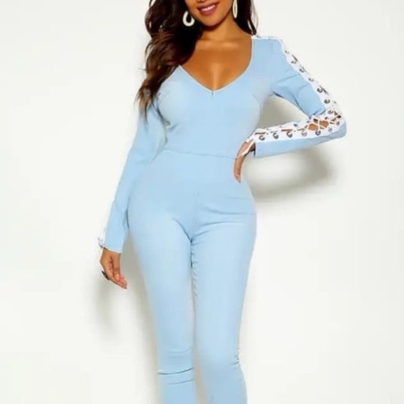 Denim Cutout Jumpsuit Jean Pantsuit Size Small - Picture 2 of 3